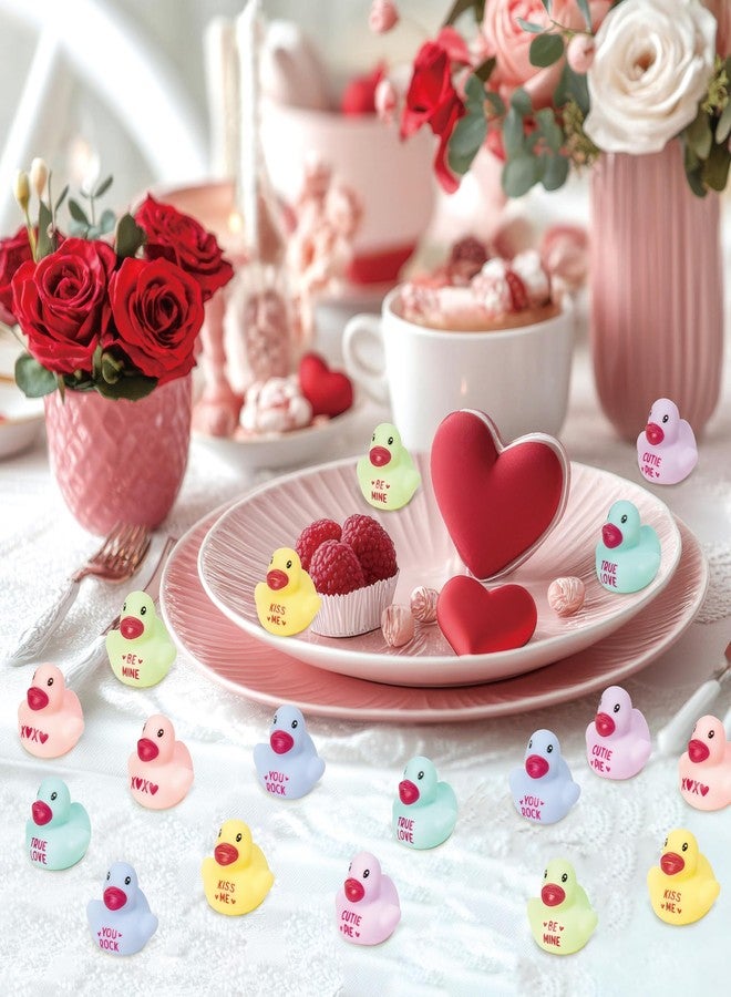 Haooryx Valentine's Day Mini Rubber Duck - 120Pcs Conversation Heart Themed Ducky Novelty Duck Squeak Bathtub Float Bath Toy for Valentines Wedding Decoration School Exchange Gift Birthday Party Favor - Image 4